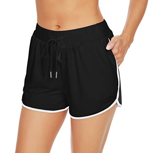 Custer s Night Active Shorts Summer Running Athletic Shorts Women Dance Gym Workout Elastic Waist Shorts with Pockets Black White S