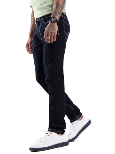 Image of WROGN Men Cotton Blend Jeans | Solid | Mid Rise | Slim Fit