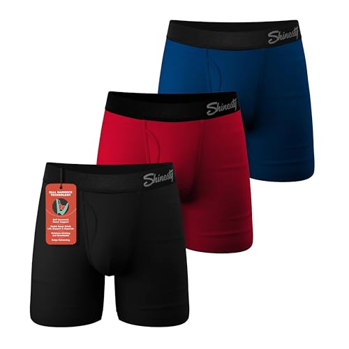 Shinesty Boxer Briefs For Men Pack of 3 - Hammock Support Pouch Underwear For Men - Large, Black/Red/Navy