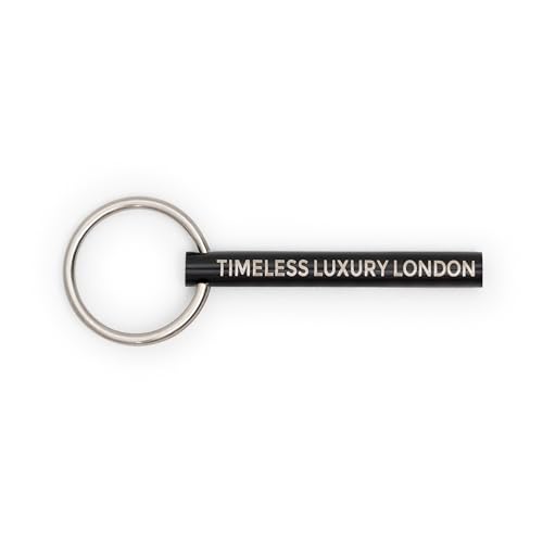TIMELESS LUXURY LONDON Portachiavi, design minimalista ed elegante, leggero, durevole, resistente agli elementi, in acciaio inox, nero, Nero , Taglia unica