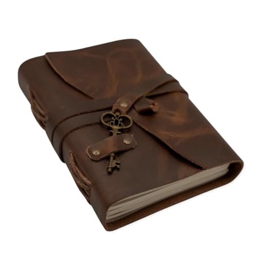 Image of Leather Journal 5 inchx 7 inch Genuine Leather Journaling Notebook with Decro Key for Men /Women 240 Pages Handmade Leather Bound Journal for Diary Travelling,Office