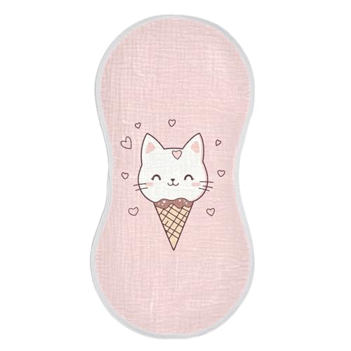 Cute Cat Ice Cream Baby Burp Cloths Cotton Burp Clothes Absorbent Muslin Burp Cloths Soft Burp Cloth Rags for Unisex Boy Newborn Girl 1 Pack 22x11 Inches