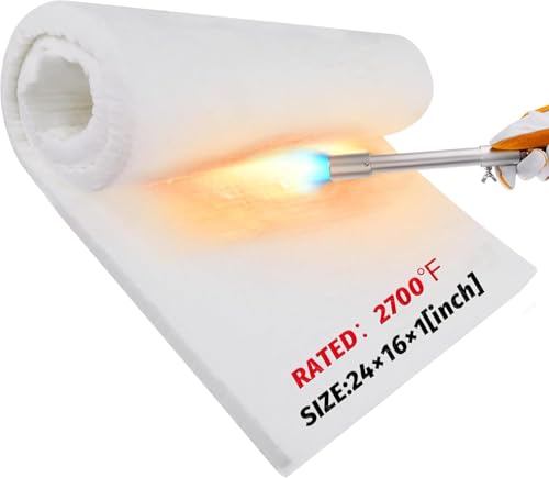 GanFindX - 1"x 24"x 60" Ceramic Fiber Insulation Blanket 2600°F High Temp Fireproof Heat Resistant Insulation for Furnace, Stove, Kiln, Forge, Smoker, Pizza Oven, Boiler, Fireplace & Blacksmithing