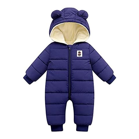 MAIGOIN Winter Warm Hooded Snowsuit for Baby Girls Boys Cute Bear Ear Zipper Jumpsuit Long Sleeve Down Jacket Coat Toddler Clothes for 0-24M Navy Cover