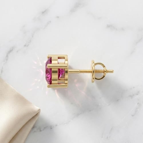Image of Single Stud For Men & Boys | Gold Plated Pure 925 Sterling Silver Earring | 6mm X 6mm Round Shaped Gemstone Single Screwback Stud | Gift for Men & Boys | Model ERSMY00935