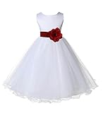 Wedding Pageant White Flower Girl Rattail Edge Tulle Dress 829s 4