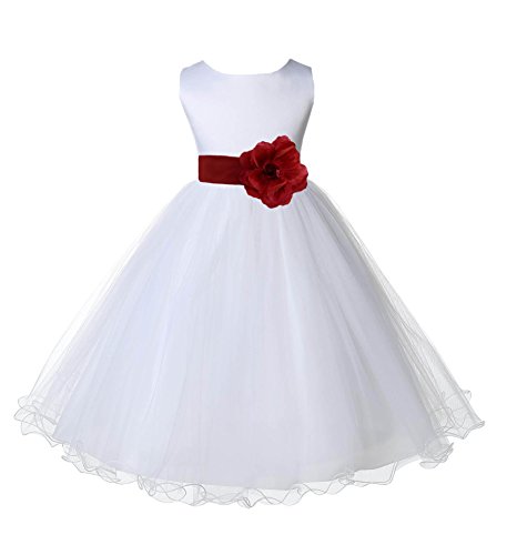 Wedding Pageant White Flower Girl Rattail Edge Tulle Dress 829s 4