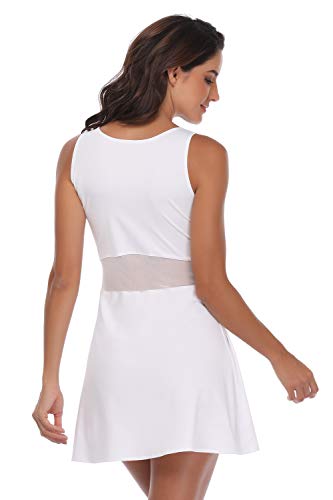Saadiya Sport Dresses For Women, Sleeveless Tennis Dresses Girl's Sportwear Workout Mesh Dress White #TOP3