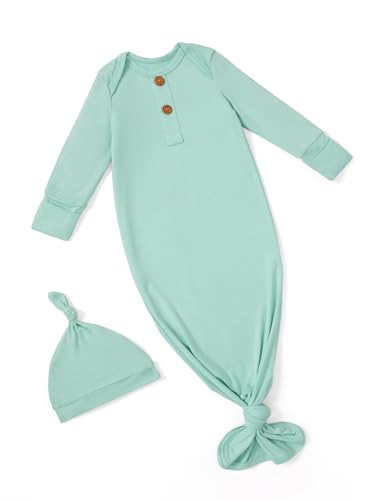 Image of PATPAT Baby Sleeper Gown with Bamboo Viscose for Newborn Girls Boys, Knotted Nightgown with Mittens for Infant Home Coming