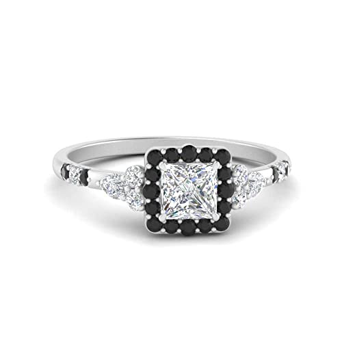 Image of Choose Your Color 925 Sterling Silver Princess Shape Petite Engagement Rings Halo Edwardian Engagement Ring Everyday Wedding Jewelry Handmade Gifts for Wife : US Size 4 to 12