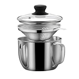 VNLCPX Fetttrennkanne Edelstahl, 1L Fettabscheider mit Deckel und Filtersieb, Fettkanne, Fetttrenner für soßen, Geeignet für Induktionskochfelder, Silber