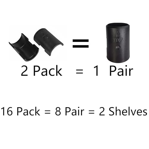 Image of WAFJAMF 16 Pcs 8 Pairs Wire Shelving Shelf Lock Clips for 1 inch Post Black | Durable plastic rack sleeves replacements fits 1 inch metal poles with layer height adjustment stability