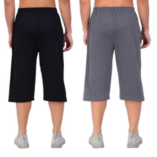 Image of RUGAN Men's Cotton Capri Three Fourth Shorts Dual Zipper 3 /4th Pants Pack2