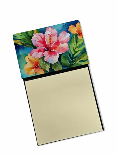 Caroline's Treasures Hawaii Hawaiian Hibiscus in Watercolor Sticky Note Holder Refillable Dispenser Self-Sticky Note Pads, Memo Pads Blank Desk Accessories