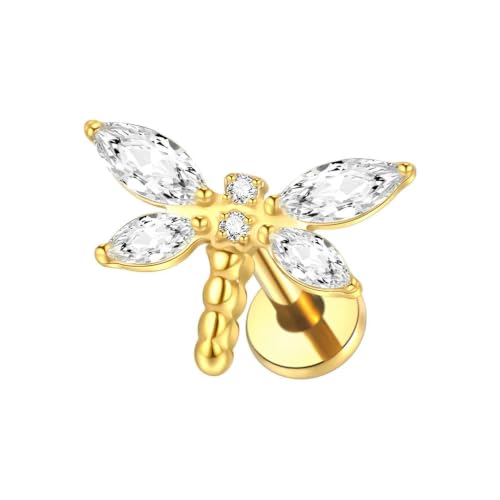 Piercing hélix titane G23 haut de gamme et son papillon scintillant en or 16G