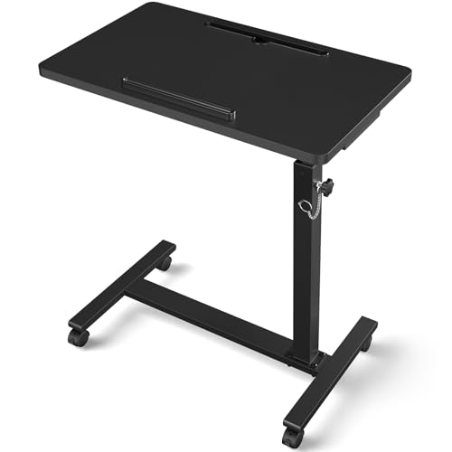 Eocnrhe Adjustable Overbed Bedside Table Hospital Bed Table with Wheels Portable Rolling Desk Mobile Small Standing Desk Rolling Laptop Stand Computer Cart