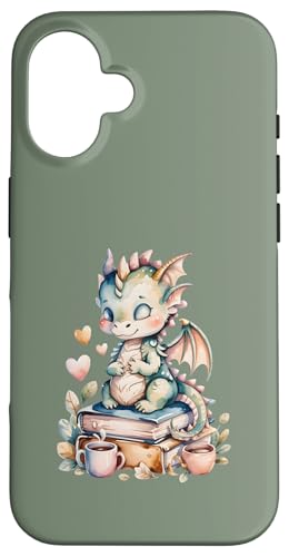 Cozy Green Baby Dragon Book Lover �p�X�e���t�@���^�W�[�f�U�C�� �X�}�z�P�[�X iPhone 16 �p