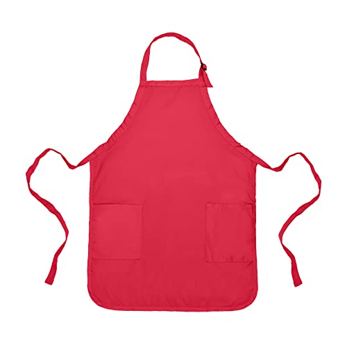 DALIX Apron Commercial Restaurant Home Bib Spun Poly Cotton Kitchen Aprons (2 Pockets) in Red