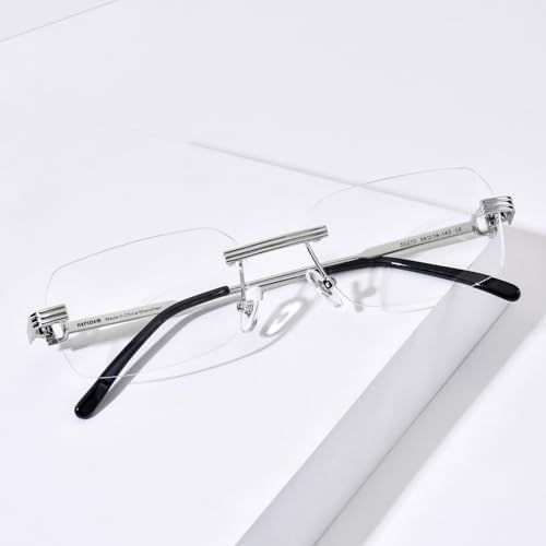 Image of HEPIDEM Vintage Style Rimless Rectangular Metal Eyeglasses for Men,New Frameless Square Optical Glasses Frame