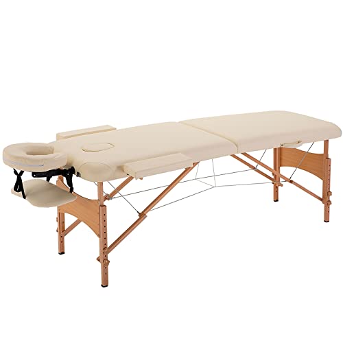 HOMCOM Camilla de Masaje Camilla Plegable con Altura Ajustable 61-87 cm para Uso Profesional de Belleza Acupuntura y Fisioterapia 185x60 cm Crema