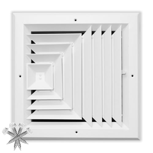 10x10 Supply Air Vent Cover 3-Way Diffuser for Ceiling Duct Opening - Adjustable Square Extruded Rust Proof Aluminum Grill by HVAC Premium - White - Overall Size: 13' x 13'