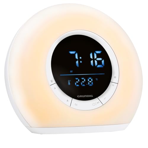 GRUNDIG Despertador Luminoso - Despertador Conectado con Radio y Bluetooth - Lámpara con Pantalla LED - Lámpara de noche - Blanco