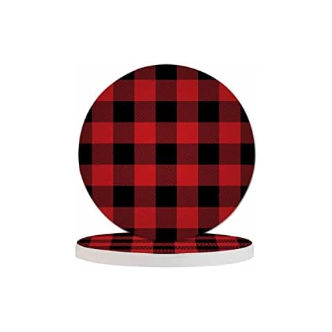 Pznen Lumberjack Plaid Pattern Coasters for Drinks 2 Pack Classic Black and Red Buffalo Check Plaid Tabletop Protection Kitchen and Coffee Table Décor & Accessories,Set of 2 Cover