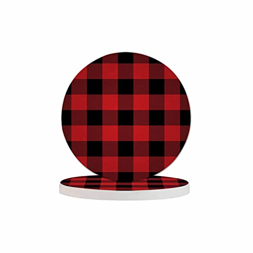 Pznen Lumberjack - Juego de 2 posavasos con diseño de cuadros para bebidas, diseño clásico de búfalo negro y rojo, a cuadros, decoración de mesa y accesorios, juego de 2