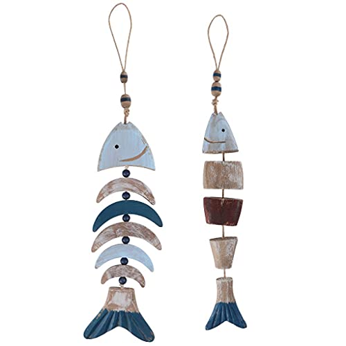 Mdluu Wooden Fish Decor, Hanging Fish Chime, Hand Carved Fish Wall Decor For Nautical Theme, Beach Theme, Lake House, Pack Of 2 #TOP1