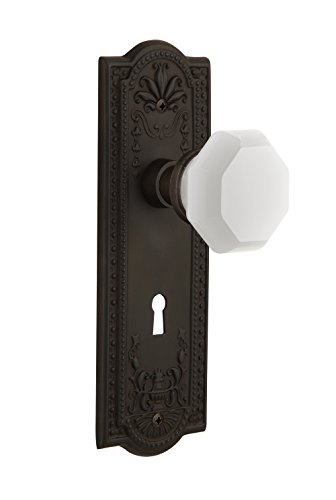 Nostalgic Warehouse 748667 Meadows Plate with Keyhole Waldorf White Milk Glass Knob, Single Dummy, Oil-Rubbed Bronze