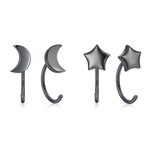 Image of CHIC & ARTSY 925 Sterling Silver Half Hoop Earrings for Women, Small Huggie Hoops Set with Ball Bar Star Moon Cross & Pearl, Lightweight Comfort Fit Everyday & Sleep Earrings