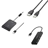 エレコム(ELECOM) ICカードリーダー MR-ICA001BK 非接触式 3年保証 パソコン Windows mac対応 【マイナンバーカード/e-Tax 確定申告/電子車検証/eLTAX/FeliCa/MIFAREカード対応】 ケーブル1m ブラック+ USB延長ケーブル3m U2C-E30BK + ハブ U3HC-H040BK セット