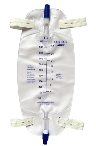 lifevv 4 Pack 1000ml Catheter Leg Bag Urinary Drainage Bag, Anti-Reflux Valve, Cloth Straps,Easy Twist Drain Valve,Effective Leak Prevention