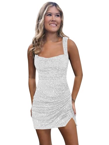 BOLENSYE Short Homecoming Dresses for Teens Sequin White Sparkly Prom Dress Bodycon Tight Club Dress Size2