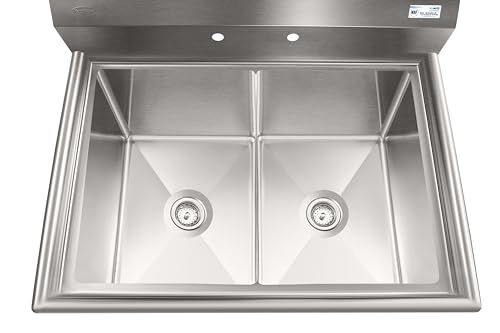 Image of KoolMore 42 in. 18-Gauge 2-Compartment Commercial Sink with Backsplash, Bowl Dimensions 18 inchx18 inchx14 inch in Stainless-Steel (KM-SB181814-N3)