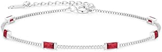 LOUISA SECRET 925 Sterling Silver Birthstone Bracelets for Women, Baguette Cubic Zirconia Station Bracelet, Birthday Anniversary Christmas Gifts for Women Wife Mom Sister Girl Her