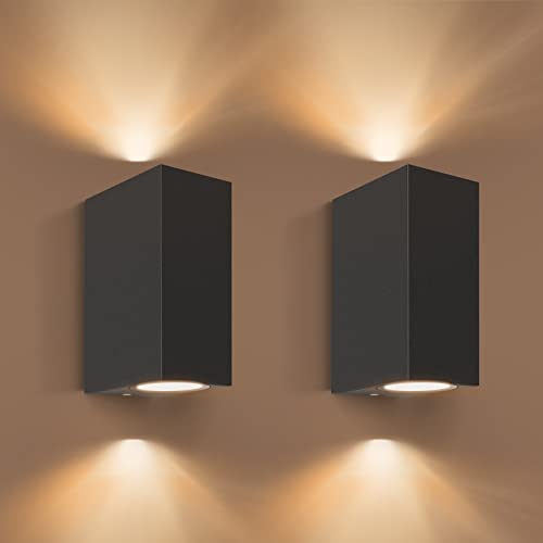 Aranzyec 2 luces de pared para exteriores, alimentación por red, luces de pared exteriores de aluminio, GU10 negro, impermeables, IP54, luces de jardín para puerta delantera, patio, terraza, pasillo,