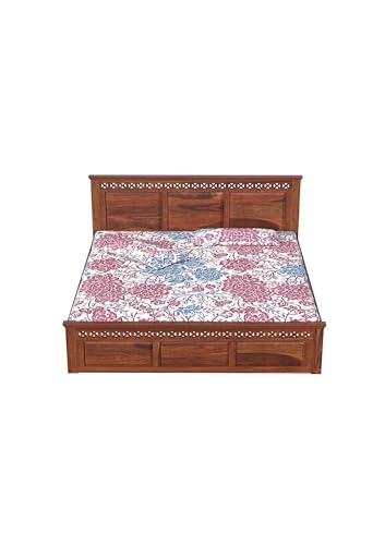 Image of Solid Sheesham Wood Queen Size Bed Without Storage | Wooden Double Bed Cot for Bedroom Furniture | Platform Bed | Palang for Hotels | Honey, Recommended Mattress Size: 78 X 60 Inch