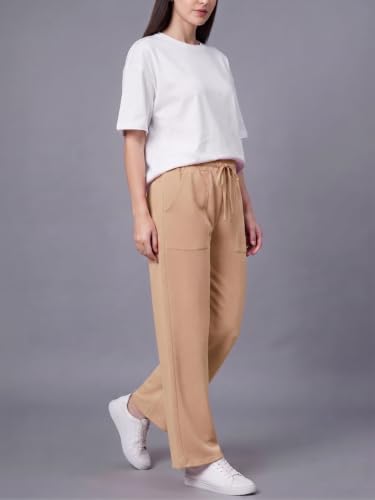 Image of Mehrang Women's Wide-Leg Side Pocket Trouser|Palazzo Pants|High Waist Trousers with Drawstring|Lightweight Casual & Travel Wear|Women Trousers Pants | Trousers Flared Korean Style