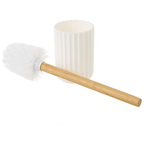 LOLAhome White Bamboo and PVC Toilet Brush Diameter 9 x 35 cm Cover