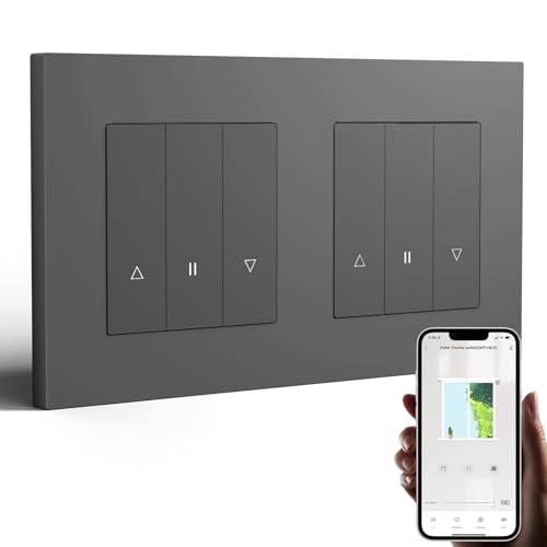 BSEED Double WLAN Interrupteur de Volet Roulant Encastré Compatible Alexa/Google Home avec Cadre PC,WiFi Smart Interrupteur pour Stores avec Commande en Pourcentage(Nécessitant Fil Neutre),Gris