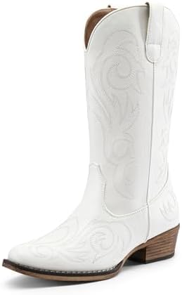 DREAM PAIRS Women's Cowboy Boots Mid Calf Cowgirl Boots Square To...