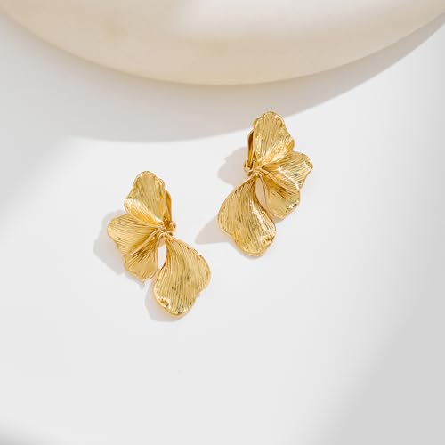WOWORAMA Chunky Clip On Earrings for Women Vintage Floral Statement Clips Earrings Large Flower Clip On Dangle Earring Trendy Non Pierced Jewelry4