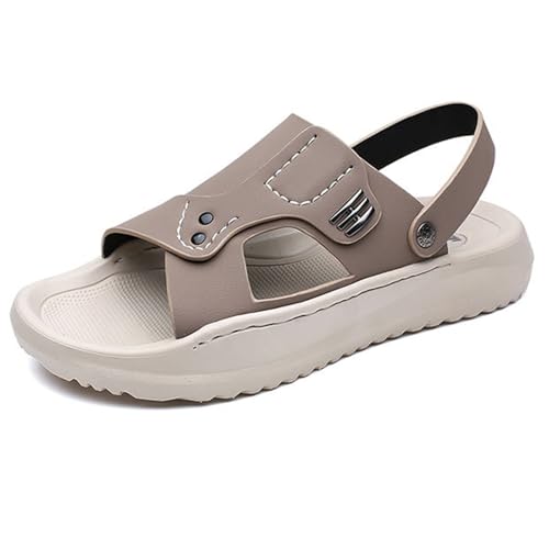 Men'S Leather Flat Beach Sandals With Adjustable Dual Use Ankle Straps Summer Slip-On Casual Sandals Lightweight Breathable Non-Slip Slippers