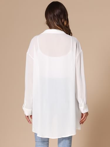 Allegra K Women's Cover Up Shirt Long Sleeve Button Down 2025 Swimwear Beach Coverup4