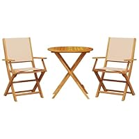 vidaXL 3 Piece Bistro Set - Acacia Wood and Beige Fabric - Folding Table and Chairs for Garden, Patio, Balcony, or Backyard