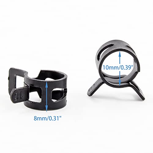 Bonsicoky 50Pcs 3/8" Spring Band Type Action Hose Clamp,10Mm Black Manganese Steel Spring Clip Pipe, For Fuel Line Silicone Hose Line Water Pipe #TOP1