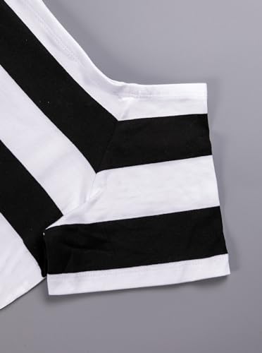 LilyCoco Striped Off The Shoulder Tops for Women Short Sleeve Sexy Fitted Pirate Shirt Wide Black White Stripe Large
