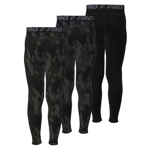 LANBAOSI Youth Boys Compression Pants Leggings Kids Thermal Tights Athletic Football Bottoms Sports Base Layer 3 Pack2