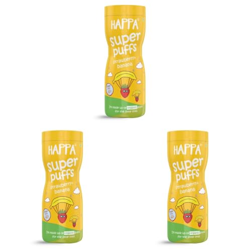 Image of Happa Organic Multigrain Strawberry & Banana Melts Super Puffs (Healthy Organic Snack for Little One, 8 Months+) Pack of 3